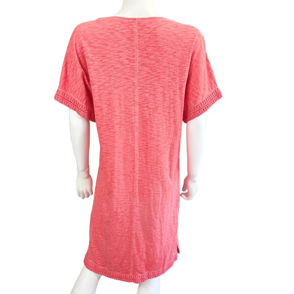 Chicos V-Neck Short Sleeve Cotton Tunic Dress Womens Size 1 Orange Textured - Picture 2 of 7